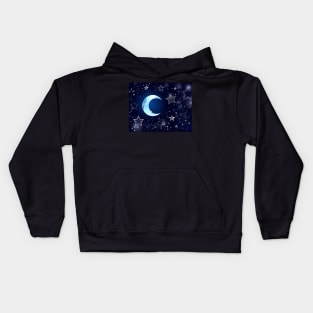 Background with a blue moon and stars Kids Hoodie